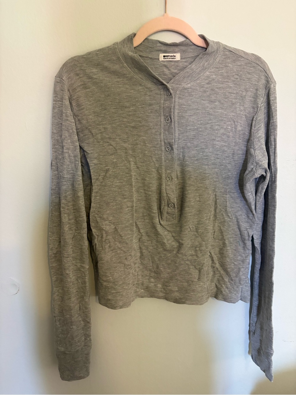LAmade Gray Ribbed Henley Top